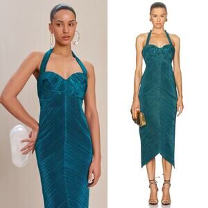 Cult Gaia Milo Plisse Halter Midi Dress in Sea Moss 6